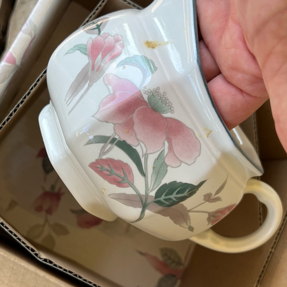 Vintage Mikasa Silk Flowers gravy boat with original box and packaging